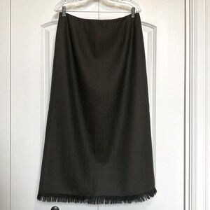VTG Harve Benard wool Midi-Maxi skirt Womens 14 Fringe hem Brown quiet Luxury